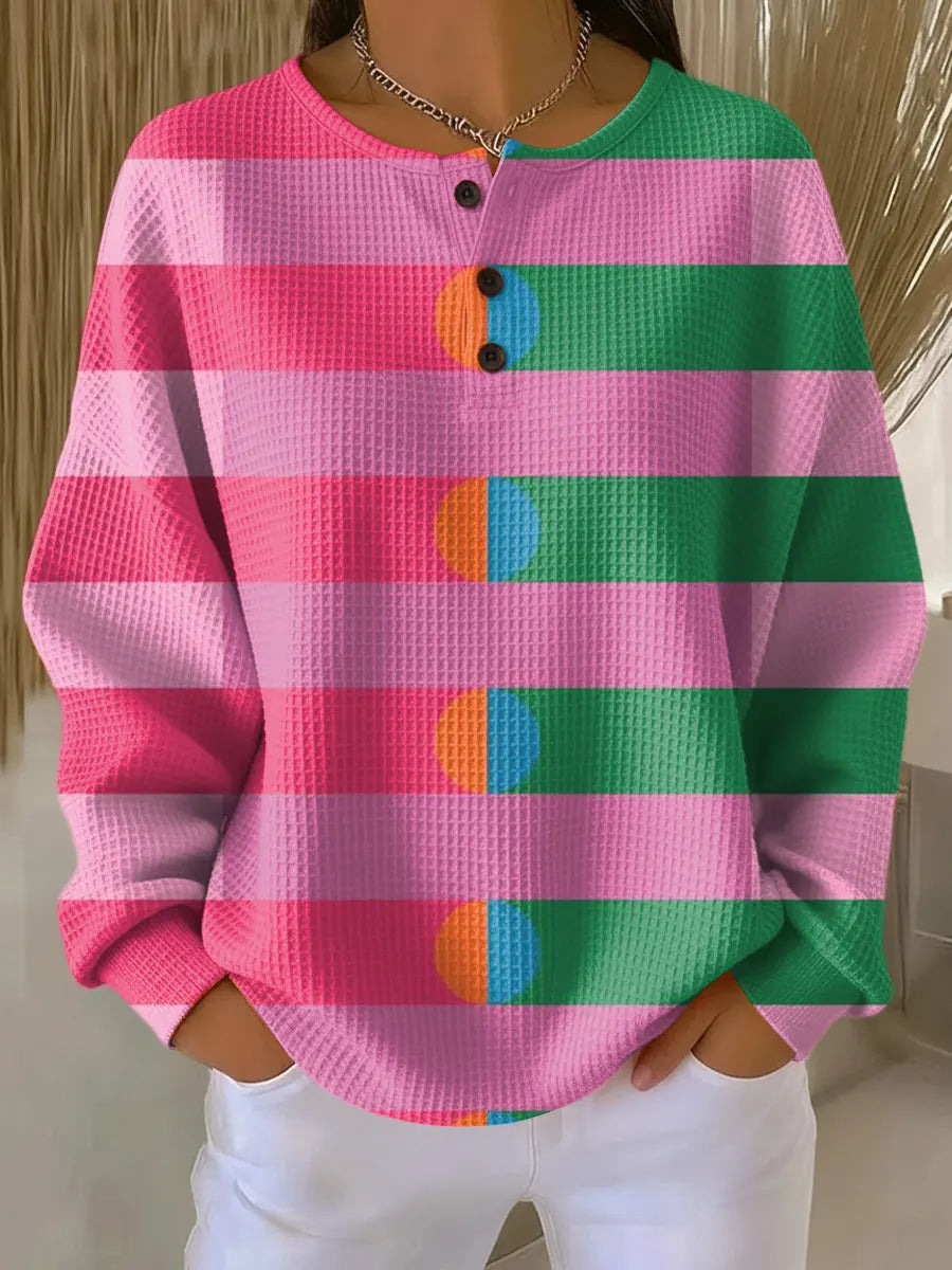 Women's Colorful Abstract Geometric Stripes Painting Art Print Casual Cotton Sweatshirt