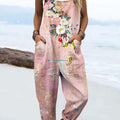 Damen-Jumpsuit mit Vintage-Blumenmuster, lässig, aus 100 % Baumwolle, weites Bein 