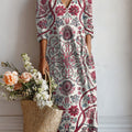 Women's Vintage Flower Art Print Linen Pocket Dress