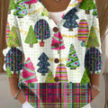 Women's Beautiful And Colorful Winter Christmas Tree Painting Art Print Casual Hooded Button Sweater