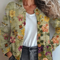 Vintage Flower Art Print Buttoned Cardigan Sweater