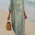 Women's Vintage Lovely Floral Art Print Pocket Cotton Dress