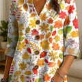 Women's Autumn Maple Leaves Pattern Print Casual Cotton And Linen Shirt