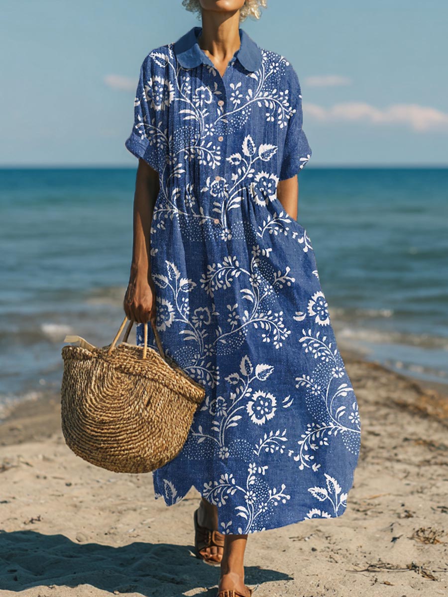 Women's Vintage Floral Pattern Art Print Cotton Dress