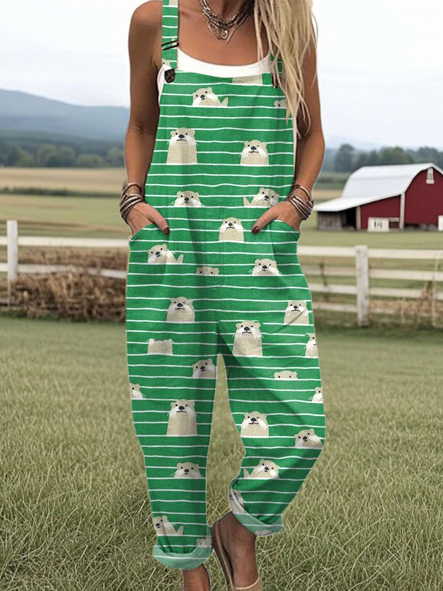 Women's  Funny Animal Art Print Casual 100% Cotton Wide Leg Jumpsuit