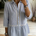Casual Patchwork Cutout Webbing Stripe Linen-cotton Shirt