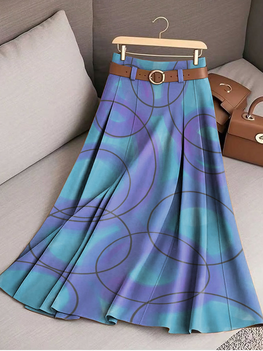 Women's Overlay Circles Flowers Print Cotton Skirt