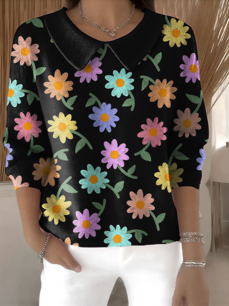 womens-floral-flowers-casual-print-peter-pan-collar-3-4-sleeve-sweater-5gzh