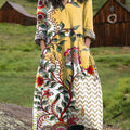 Women's Vintage Floral Art  Print Pocket V-neck Cotton Dress