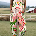 Women's Lovely Tiger Floral Art Print Casual 100% Cotton Wide Leg Jumpsuit