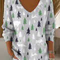 Women's Vintage Christmas Tree Art Print Casual Pullover Sweater