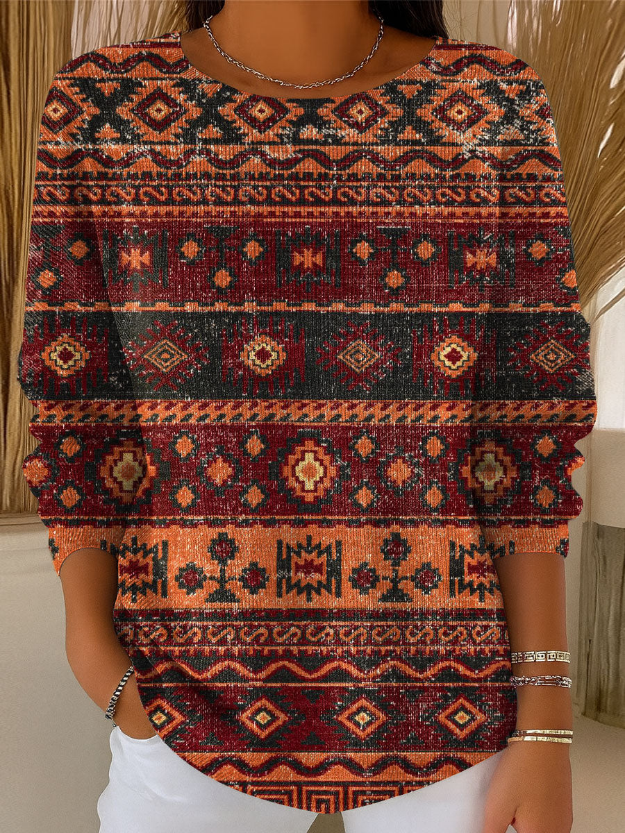 Women's Vintage Pattern Art Print Casual Pullover Sweater