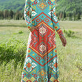 Women's Vintage Ethnic Diamond Geometric Pattern Art Print Long-sleeved Dress
