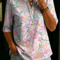 Women's Floral Pattern Art Casual Classic Henley Collar 100% Cotton T-shirt