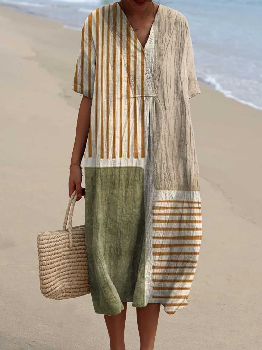 Women's Geometric Pattern Art Print Flowy Cotton Dress