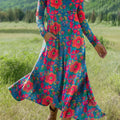 Women's Boho Floral Print Art Print Long-sleeved Dress