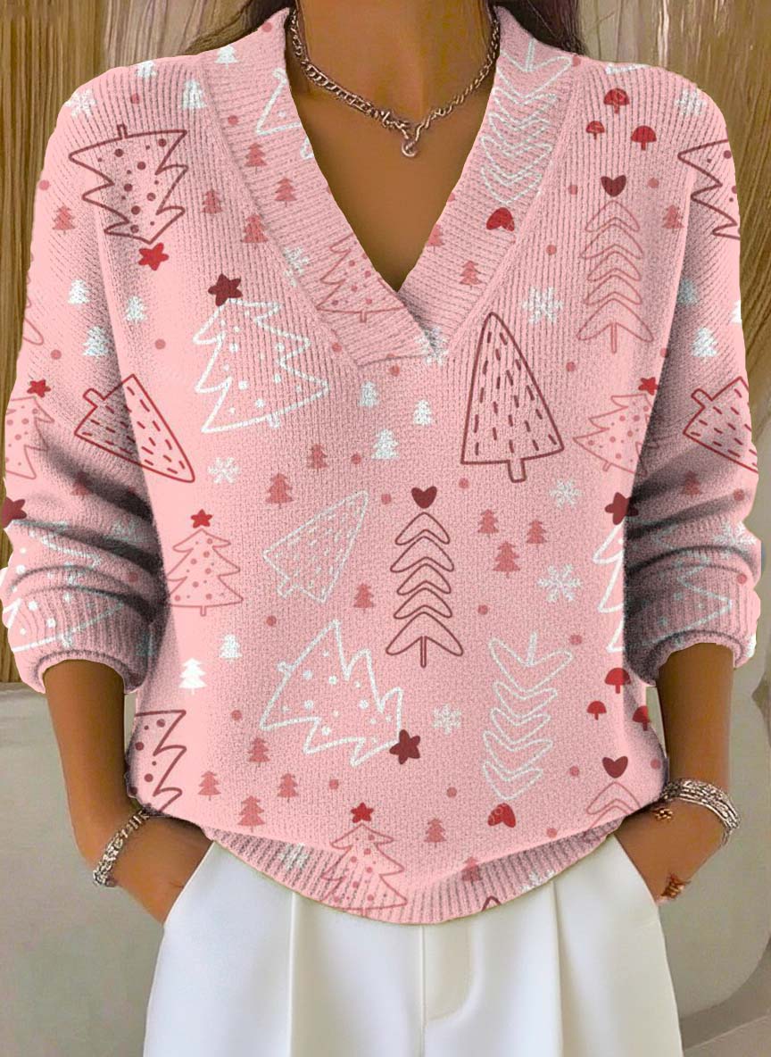 Women's Christmas Tree Art Print Buttoned Cardigan Sweater