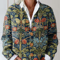 Women's Vintage Floral Art Print Buttoned Cardigan Sweater