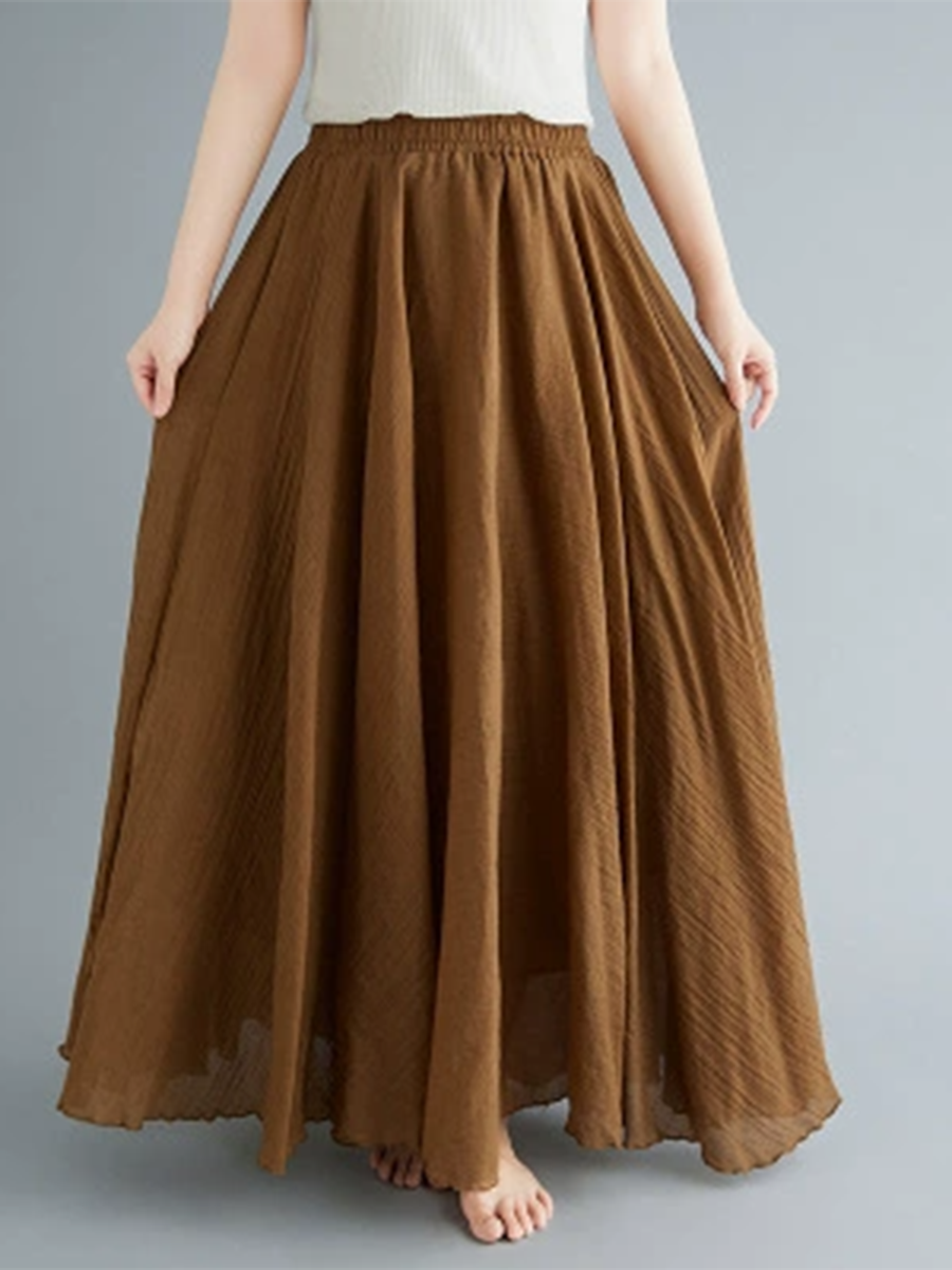 Women's Free Breathable Elastic Linen Skirt-earth Color