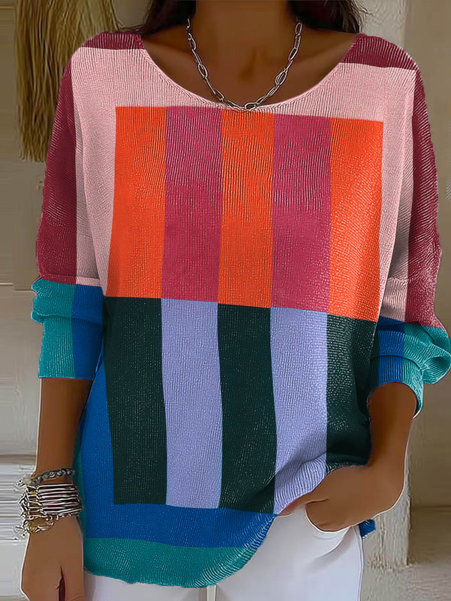 womens-geometric-pattern-art-print-casual-pullover-sweater-dtf9