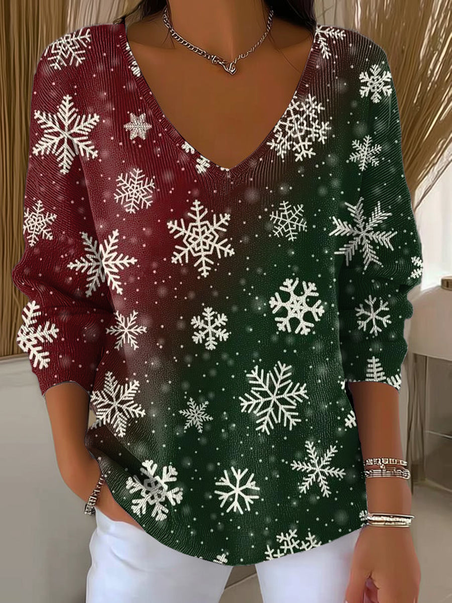 Women's Beautiful Winter Snowflake Pattern Art Print Casual Pullover Sweater