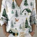 Women's Christmas Trees Pattern Art Print Buttoned Cardigan Sweater