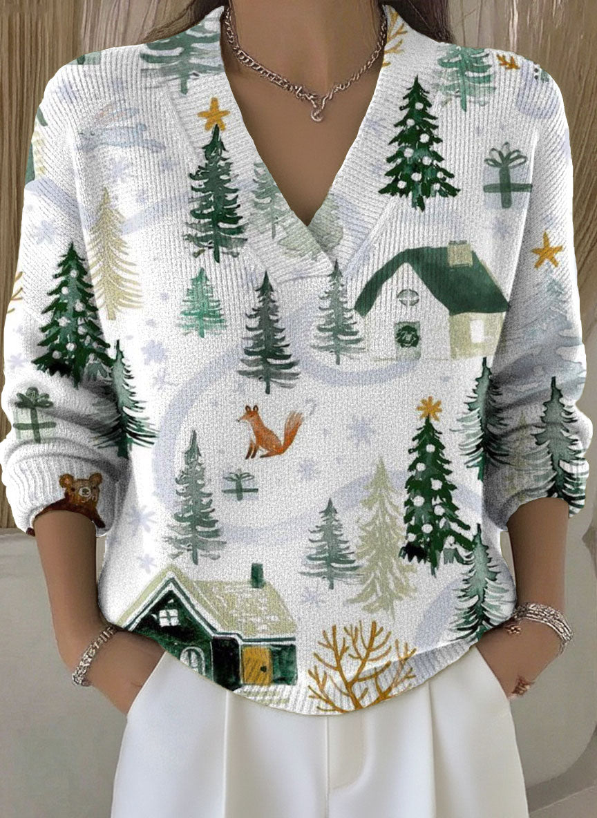 Women's Christmas Trees Pattern Art Print Buttoned Cardigan Sweater
