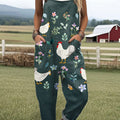 Women's  Funny Chicken Art Print Casual 100% Cotton Wide Leg Jumpsuit