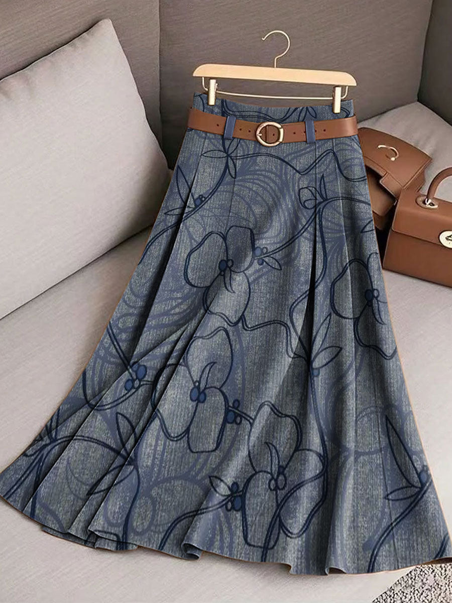 Women's Retro Flowers Pattern Casual Print Cotton Skirt