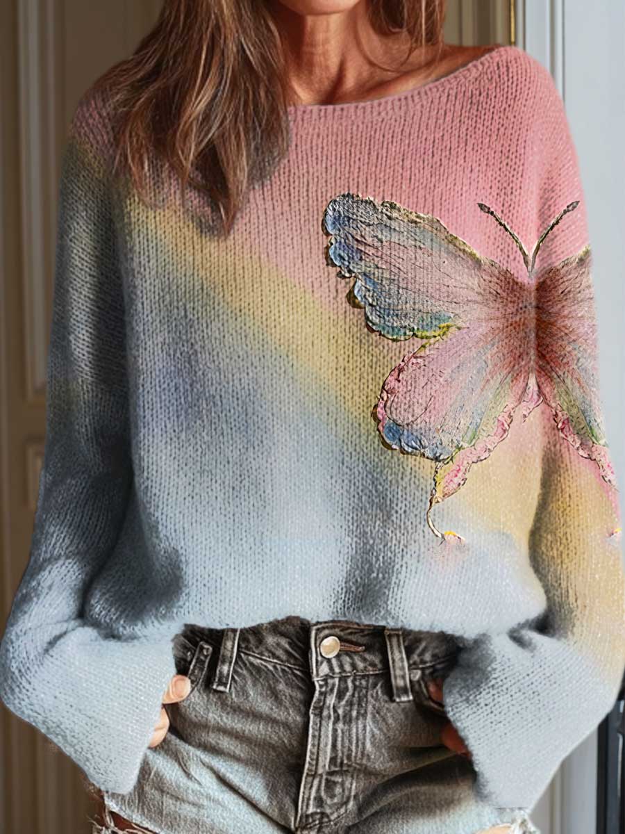 womens-lovely-butterfly-pattern-art-print-casual-pullover-sweater