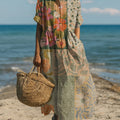 Women's Vintage Ethnic Floral Splicing Painting Art Print Dress