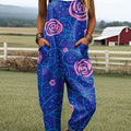 Women's Vintage Floral Art Print Casual 100% Cotton Wide Leg Jumpsuit