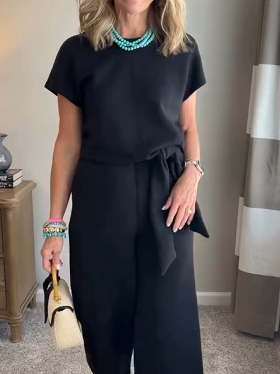 Women's Lace-up Fake Two-piece Jumpsuit