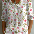 Women's Floral Art Print Casual Stylish Cotton Linen Shirt