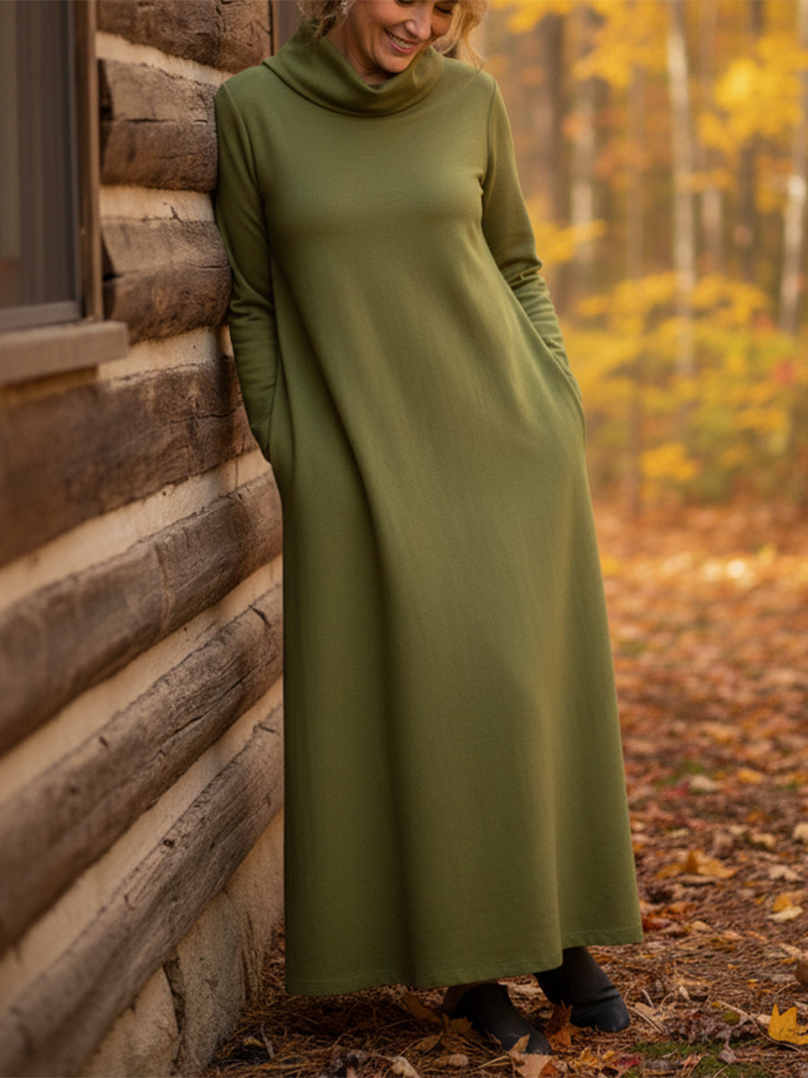 Women's Elegant Cowl Neck A-line Solid Color Dress