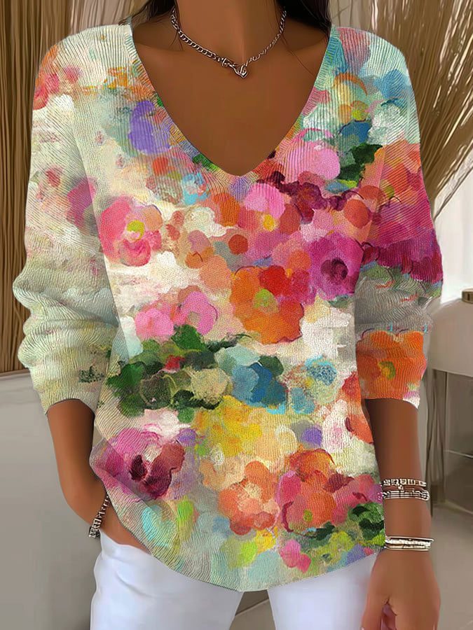 womens-vintage-flower-art-print-casual-pullover-sweater-pv4d