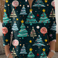 Women's Christmas Tree Art Print Buttoned Cardigan Sweater