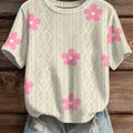 womens-floral-art-print-casual-crew-neck-short-sleeve-knitted-sweater-118b
