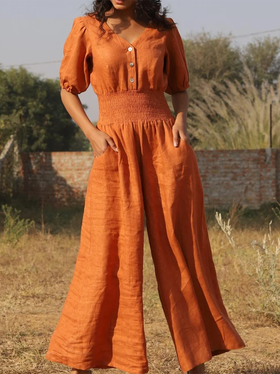 Women's Wrap Linen Wide-Leg Jumpsuit
