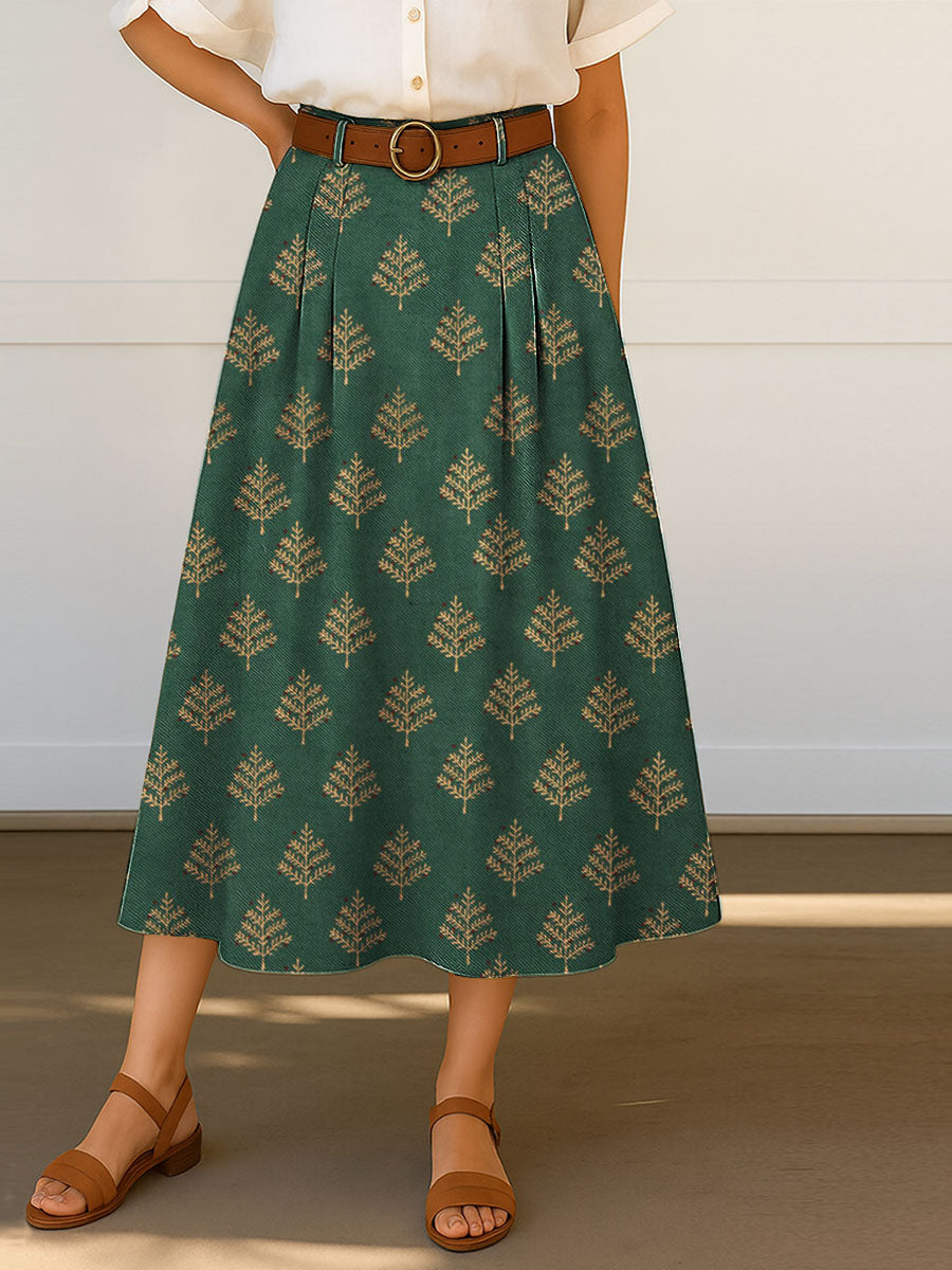 Women's Vintage Christmas Art Print Cotton Skirt