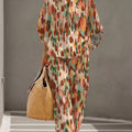 Women's Abstract Print Casual Cotton-linen Two-piece Set