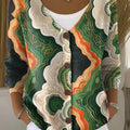 irregular-waves-print-buttoned-v-neck-cardigan-sweater