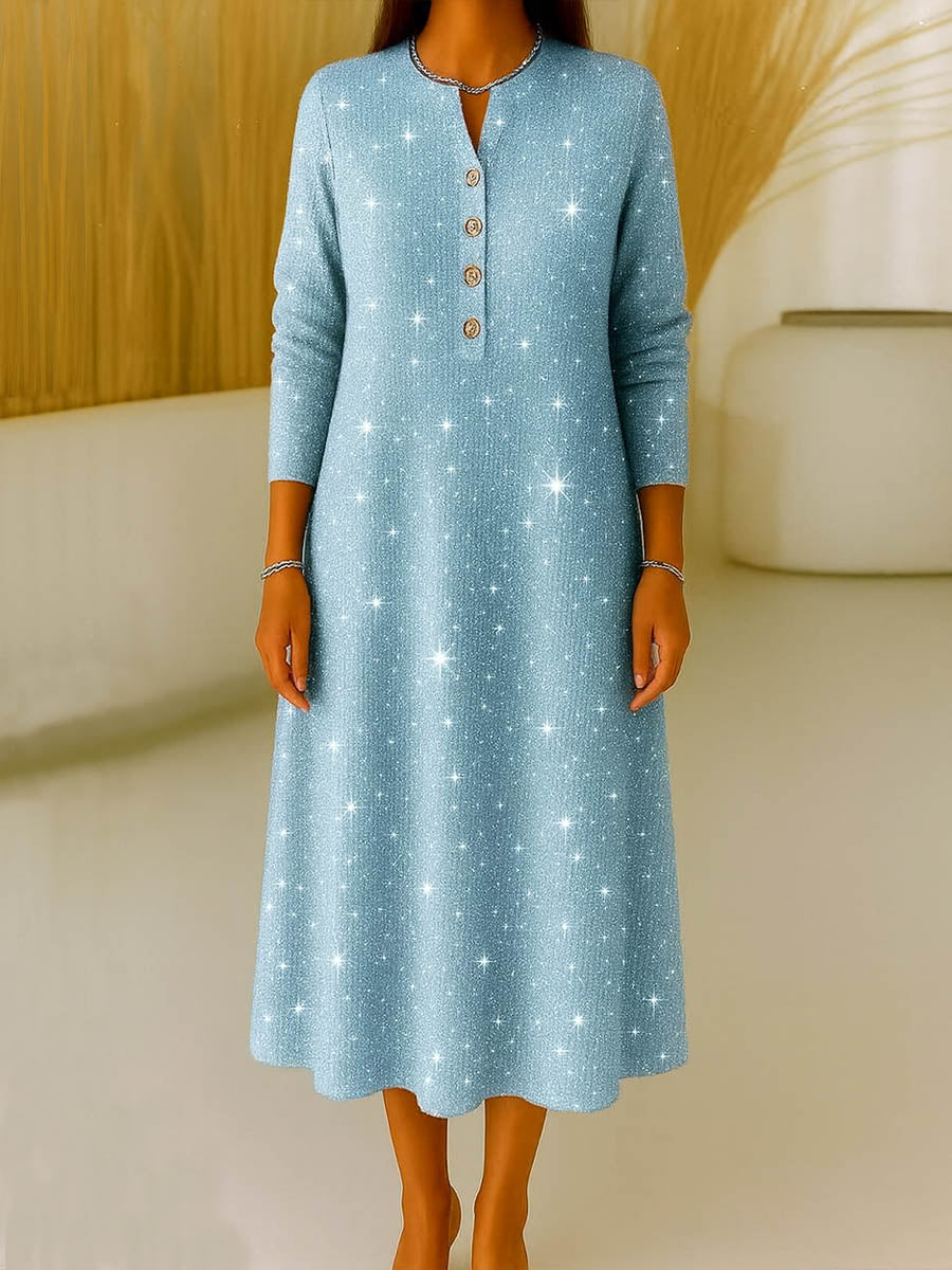 Women's V-neck Long Sleeve Sequined Casual Loose Knit Dress