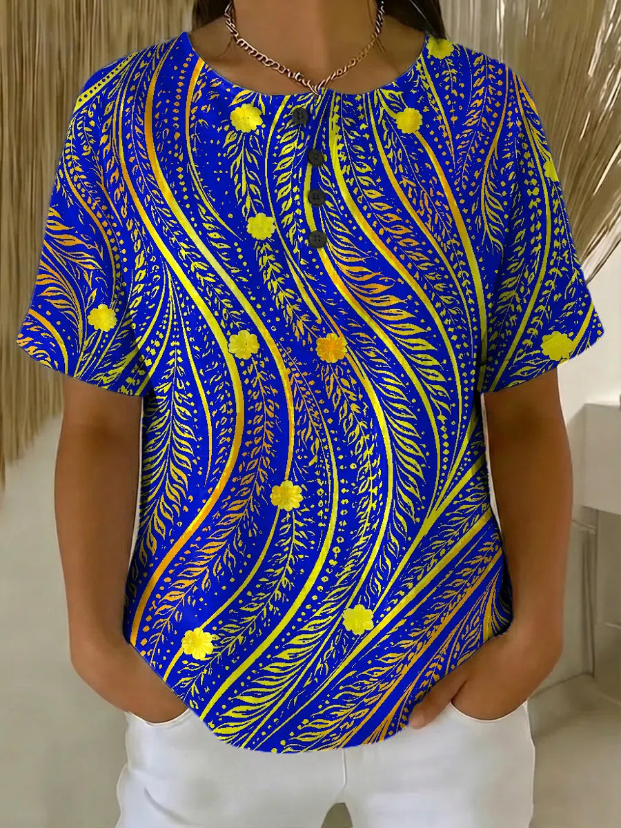 Women's Vintage Floral Art Print Casual Cotton Shirt