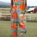 Women's  Autumn Pumpkin Vintage Art Print Casual 100% Cotton Wide Leg Jumpsuit