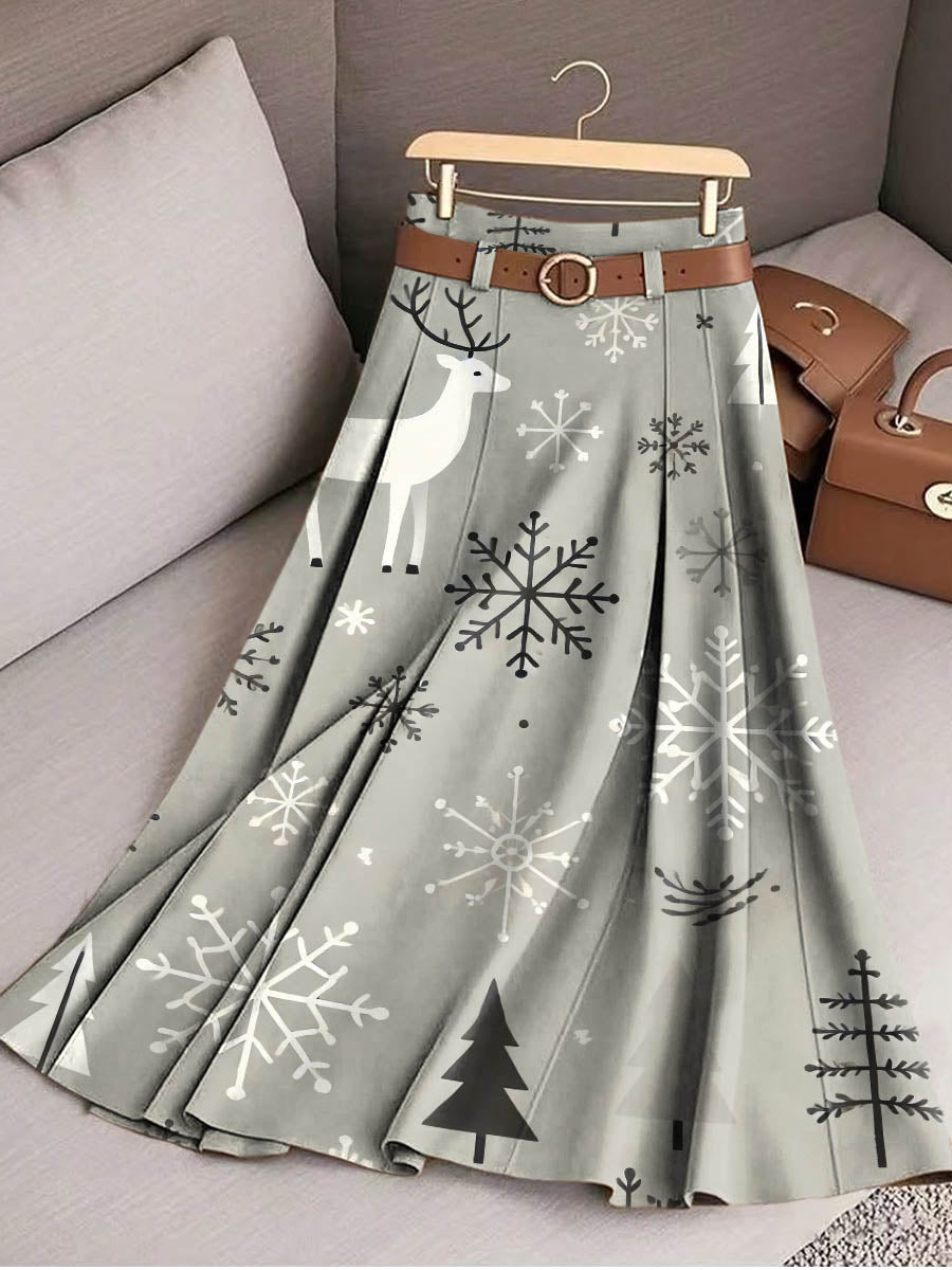 Women's Christmas Print High Waist Casual A-Line Skirt
