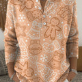 Christmas Gingerbread Man Pattern Art Print Buttoned Cardigan Sweater