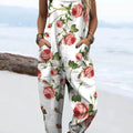 Women's Lovely Floral Pattern Art Print Casual 100% Cotton Wide Leg Jumpsuit