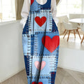 Women's Valentine's Day Heart Pattern Art Print Casual Cotton Denim Dress