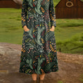 Women's Vintage Floral Art Print Cotton Lapel Shirt Dress